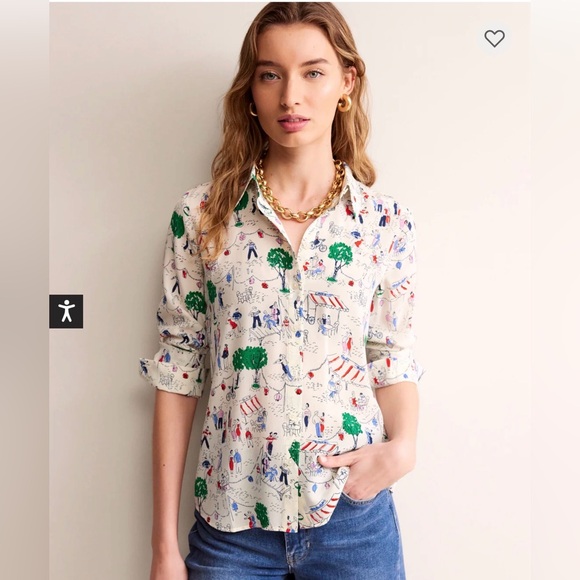 BODEN Sienna Silk Shirt Ivory Paris Scene Size 20-22R - Picture 3 of 15